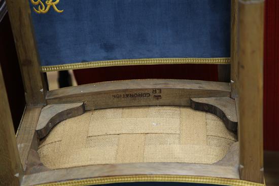 A George VI Coronation chair and a similar Elizabeth II Coronation stool,